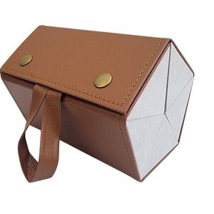 Travel Makeup Case Foldable Octagon Faux Leather Brown Snap Closure